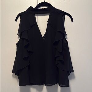 Bebe Black Ruffled Sleeveless Blouse